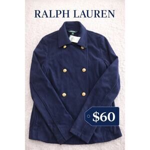 Ralph Lauren Womens Blue Button Up Coat Gold Buttons Size Medium New With Tags